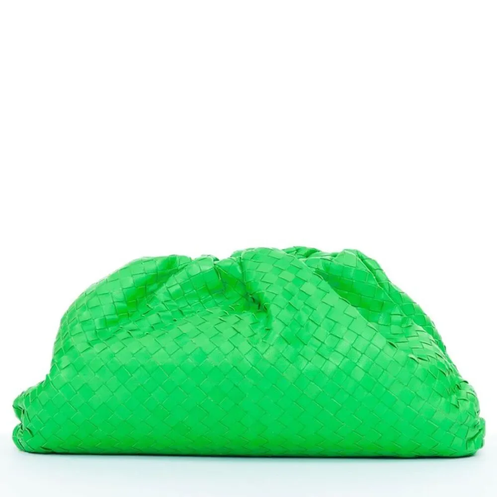 Bottega Veneta Parakeet The Pouch Green Leather Clutch Bag
